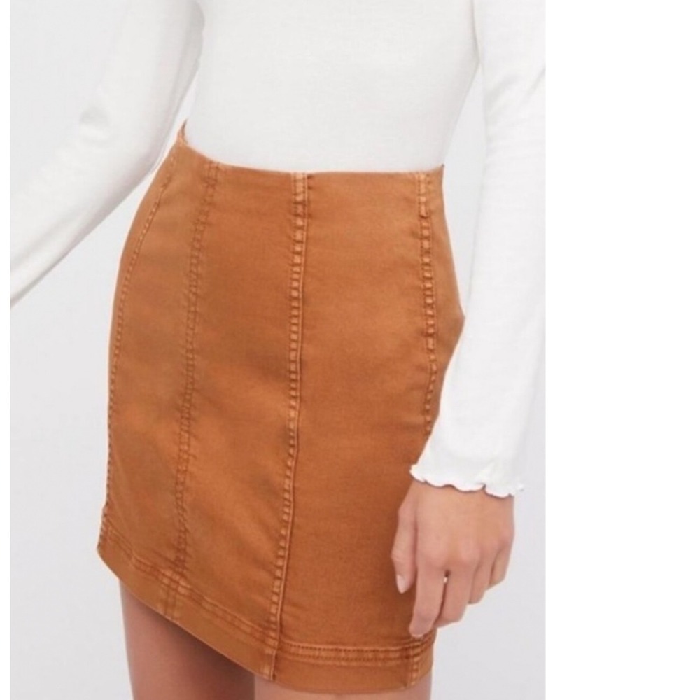 Free People Skirt Size 4 Modern Femme Vegan Leather Mini Camel Tan High Waisted